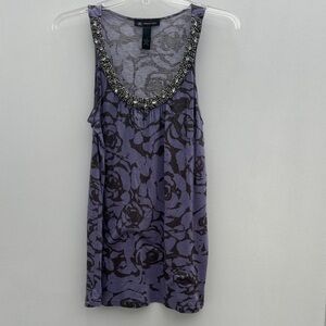 INC International Concepts Purple Floral Tank with Beaded Neckline